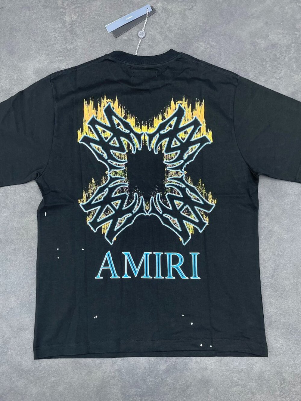 AMIRI Men’s Black Graphic Logo Paint Splatter T-Shirt- Size Large